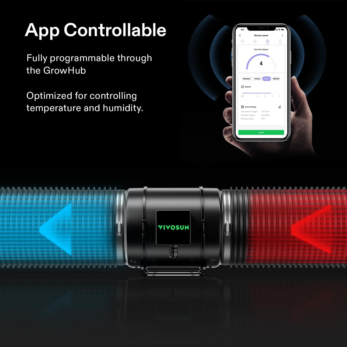 VIVOSUN Smart Air Filtration PRO G8 Kit 8", AeroZesh G8 Inline Duct Fan w/GrowHub E42A Temp. Humidity WiFi-Controller, Carbon Filter & Ducting, Cooling & Ventilation System for Grow Tent, Hydroponics