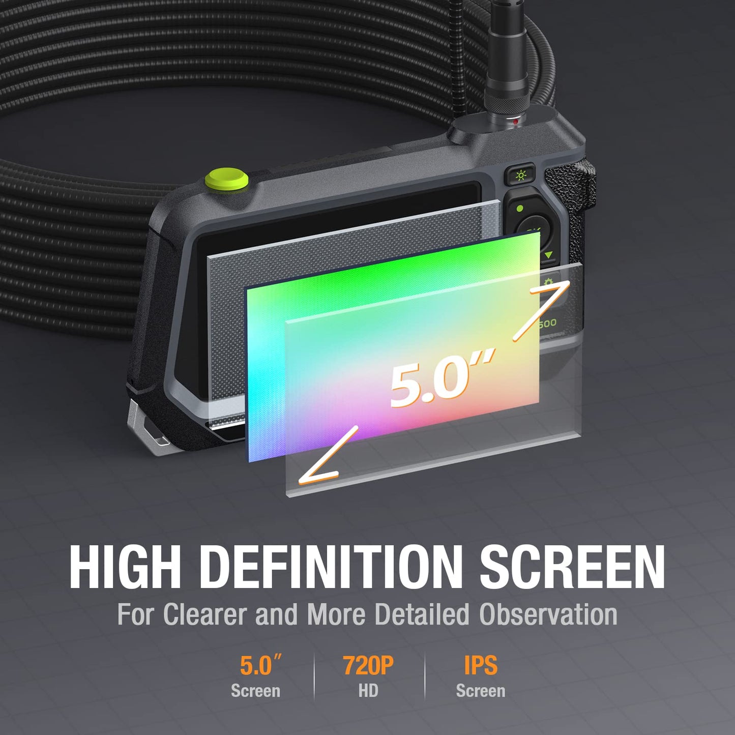 Sewer Camera, Teslong 50ft Drain Camera Snake with LED Light, Pipe Endoscope Plumbing Tools-NTS500 5" 720P Monitor, Wide-Angle Borescope Inspection Camera Scope for Air Duct HVAC Sewage Septic Line