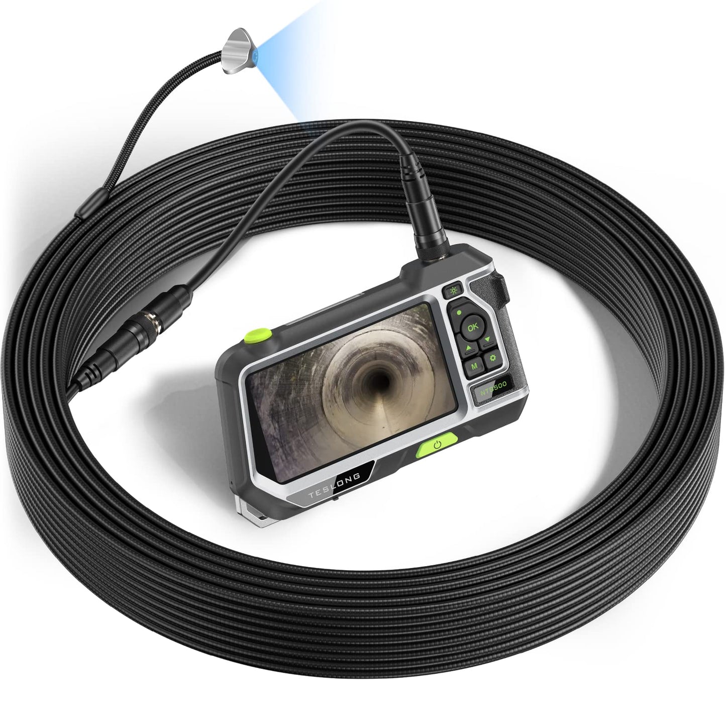 Sewer Camera, Teslong 50ft Drain Camera Snake with LED Light, Pipe Endoscope Plumbing Tools-NTS500 5" 720P Monitor, Wide-Angle Borescope Inspection Camera Scope for Air Duct HVAC Sewage Septic Line