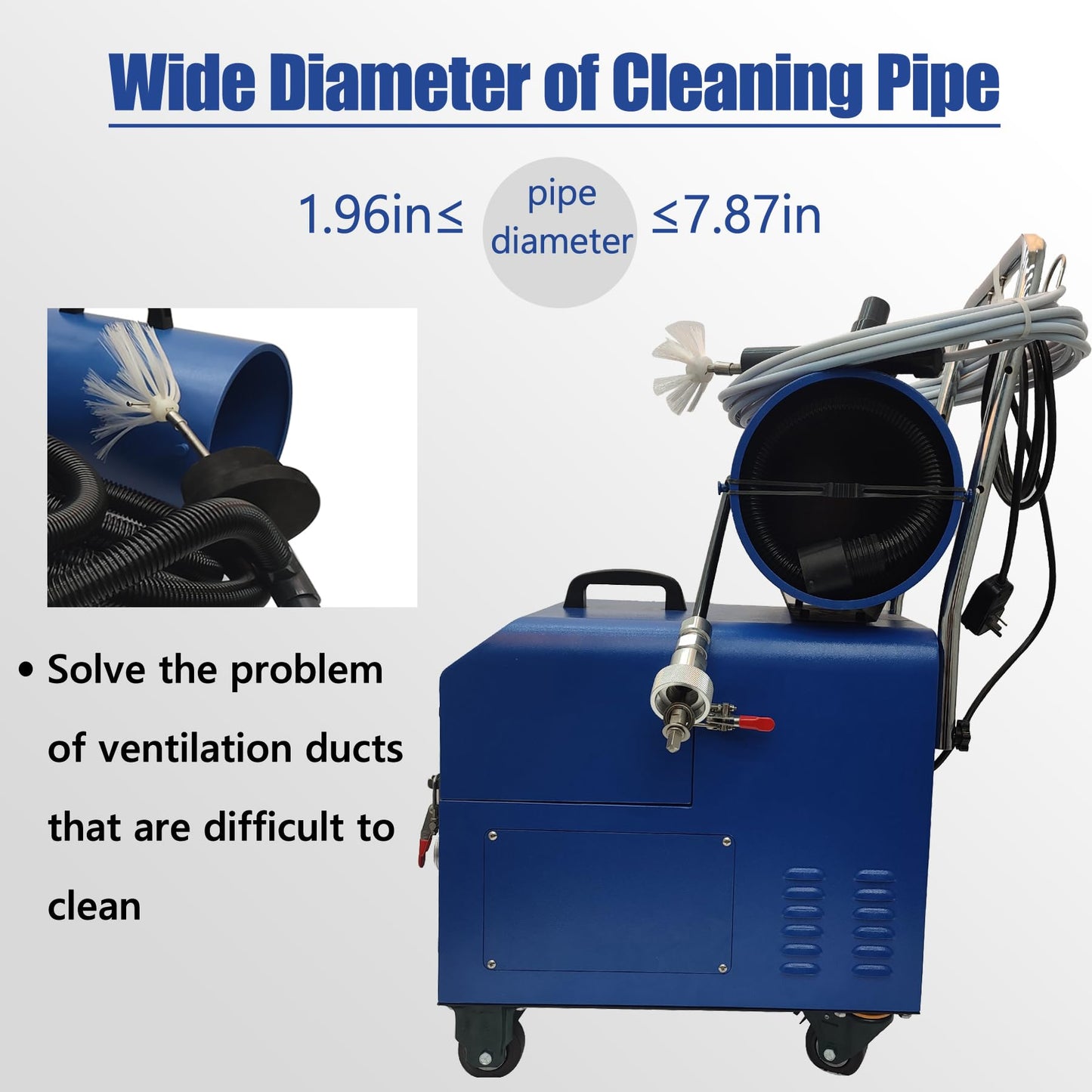 TECHTONGDA Air Duct Cleaning Machine for Fresh Air Pipe Cleaning & Suction, Rotary Brush Duct Pipe Cleaning Machine with Transformer 110V/220V, Vent Cleaning Tool, Applicable Pipe Diameter 1.97"-7.87"