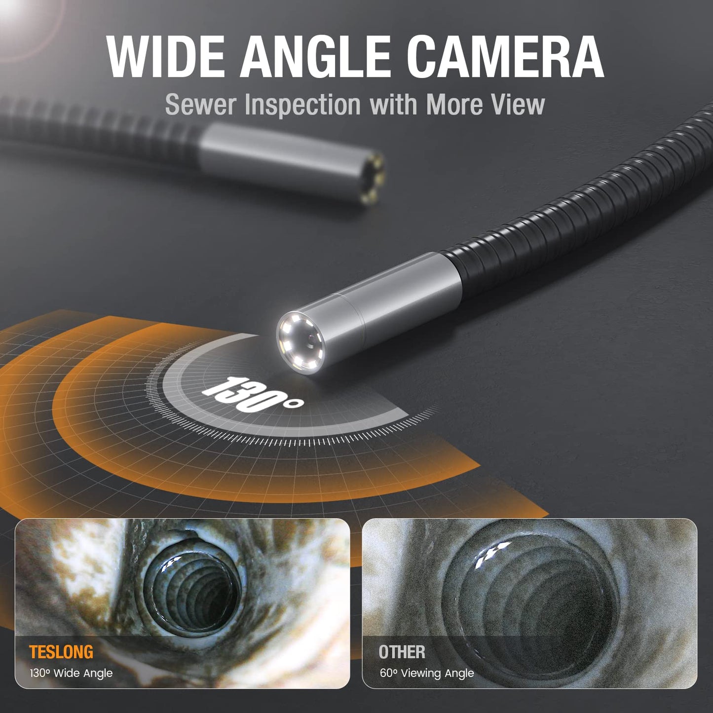 Sewer Camera, Teslong 50ft Drain Camera Snake with LED Light, Pipe Endoscope Plumbing Tools-NTS500 5" 720P Monitor, Wide-Angle Borescope Inspection Camera Scope for Air Duct HVAC Sewage Septic Line