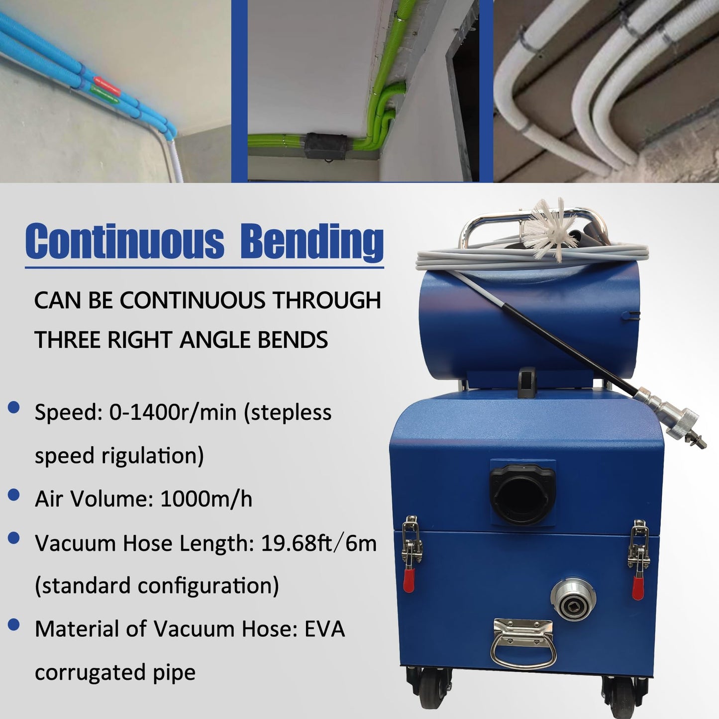 TECHTONGDA Air Duct Cleaning Machine for Fresh Air Pipe Cleaning & Suction, Rotary Brush Duct Pipe Cleaning Machine with Transformer 110V/220V, Vent Cleaning Tool, Applicable Pipe Diameter 1.97"-7.87"
