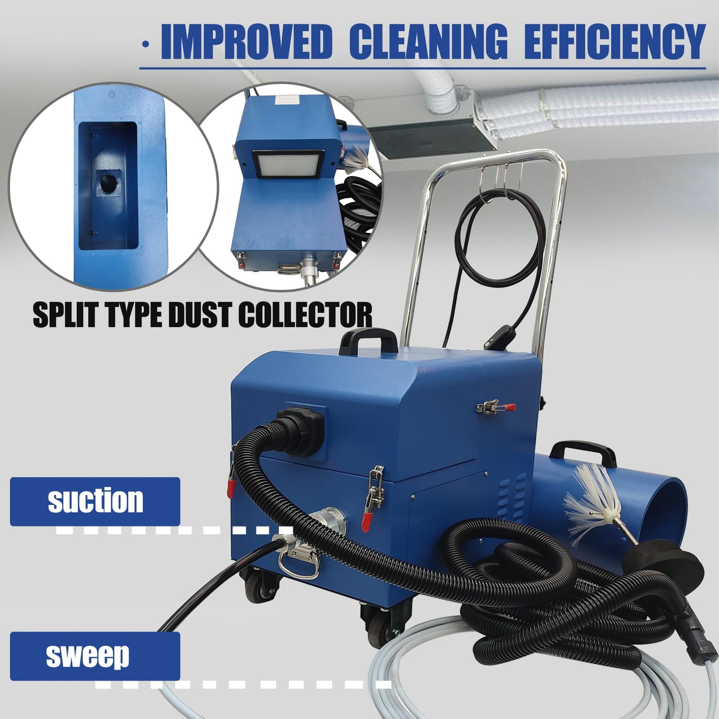 TECHTONGDA Air Duct Cleaning Machine for Fresh Air Pipe Cleaning & Suction, Rotary Brush Duct Pipe Cleaning Machine with Transformer 110V/220V, Vent Cleaning Tool, Applicable Pipe Diameter 1.97"-7.87"