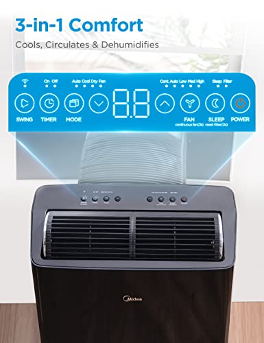 Midea Duo 14,000 BTU(12,000 BTU SACC) High Efficiency Inverter, Quiet Portable Air Conditioner, Cools up to 550 Sq.Ft., Works with Alexa/Google Assistant, Includes Remote Control&Window Kit (Renewed)