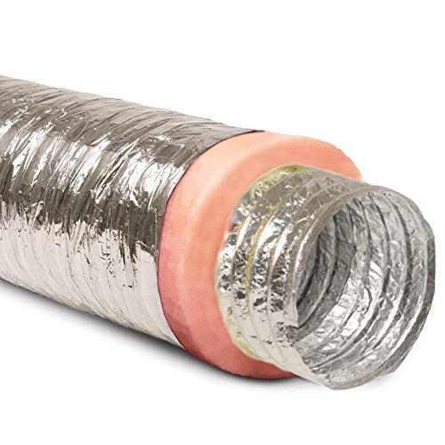 16" Inch Flexible Aluminum Ducting Hose Insulated R-6.0 Air Duct Pipe for for Heavy Duty HVAC & Exhaust Ductwork Insulation - 25' Feet Long - In Accordance with UL 181