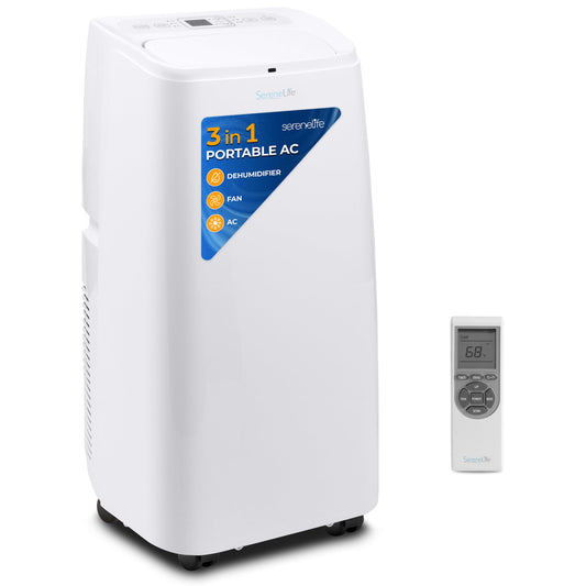 SereneLife SLACP12 Single Duct Portable Air Conditioner-12000 BTU Capacity (Ashrae) Compact Home A/C Cooling Unit with Built-in Dehumidifier & Fan Modes, Includes Window Mount Kit (White)