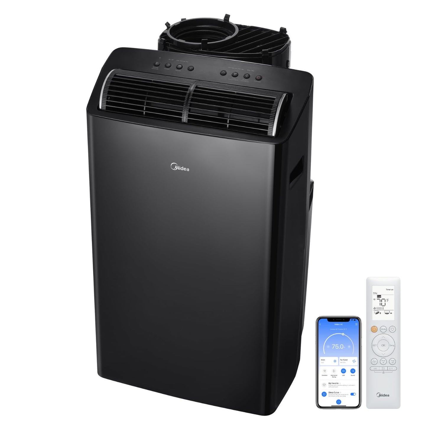 Midea Duo 14,000 BTU(12,000 BTU SACC) High Efficiency Inverter, Quiet Portable Air Conditioner, Cools up to 550 Sq.Ft., Works with Alexa/Google Assistant, Includes Remote Control&Window Kit (Renewed)