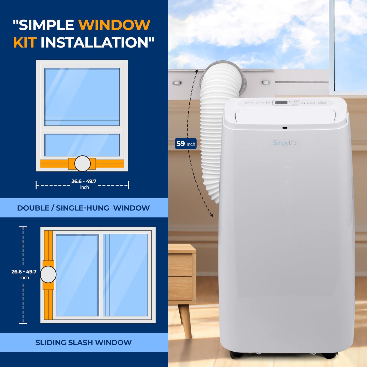 SereneLife SLACP12 Single Duct Portable Air Conditioner-12000 BTU Capacity (Ashrae) Compact Home A/C Cooling Unit with Built-in Dehumidifier & Fan Modes, Includes Window Mount Kit (White)