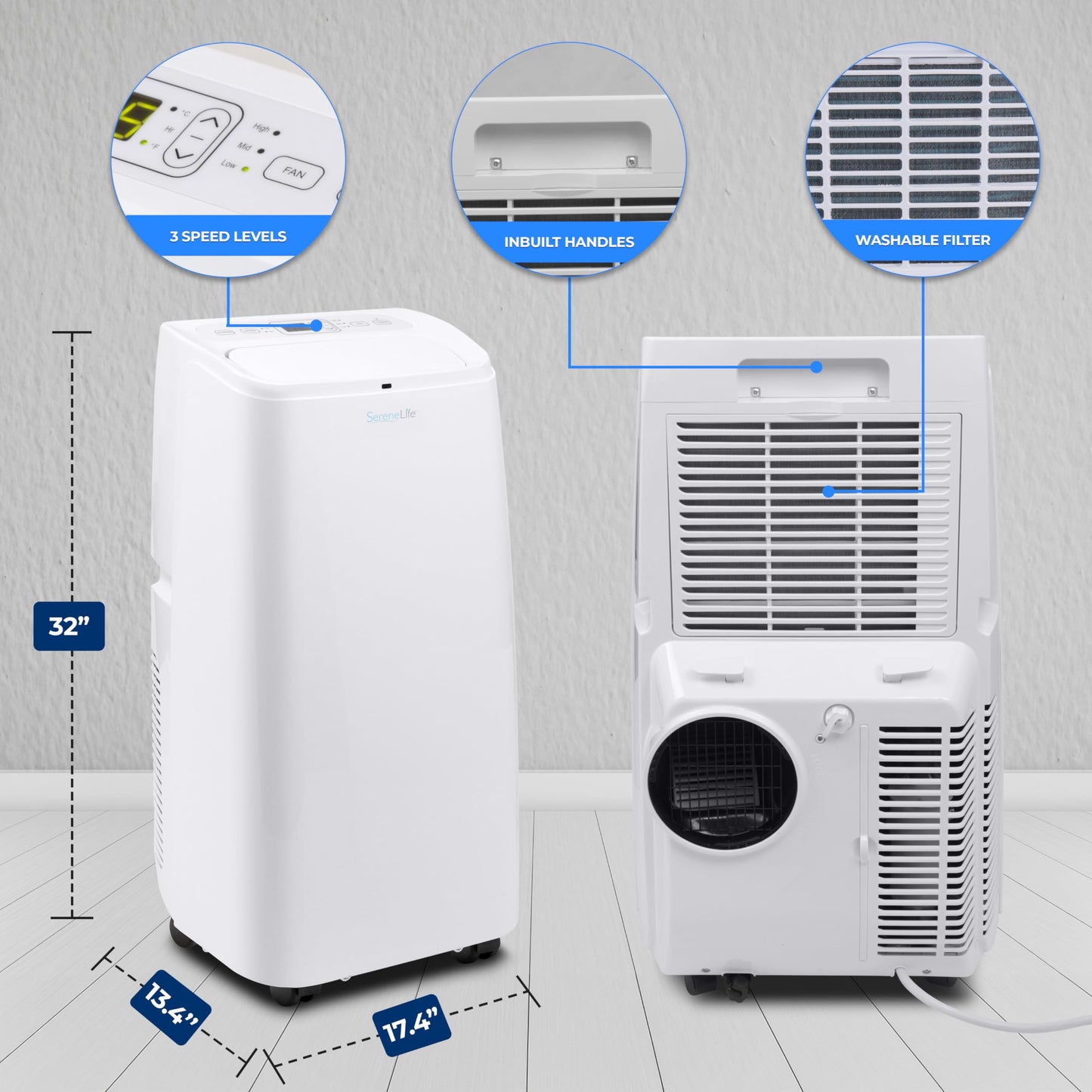 SereneLife SLACP12 Single Duct Portable Air Conditioner-12000 BTU Capacity (Ashrae) Compact Home A/C Cooling Unit with Built-in Dehumidifier & Fan Modes, Includes Window Mount Kit (White)