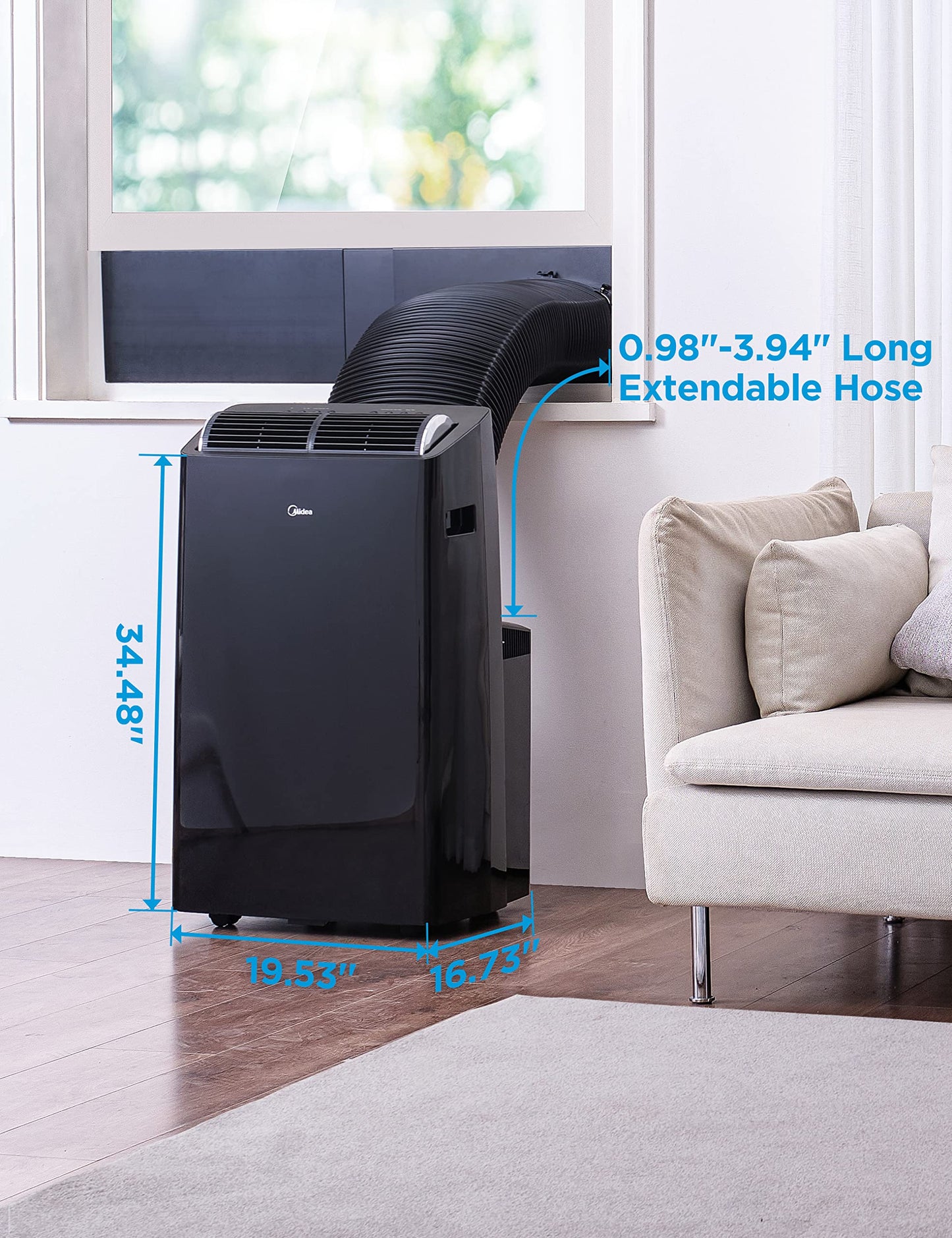 Midea Duo 14,000 BTU(12,000 BTU SACC) High Efficiency Inverter, Quiet Portable Air Conditioner, Cools up to 550 Sq.Ft., Works with Alexa/Google Assistant, Includes Remote Control&Window Kit (Renewed)